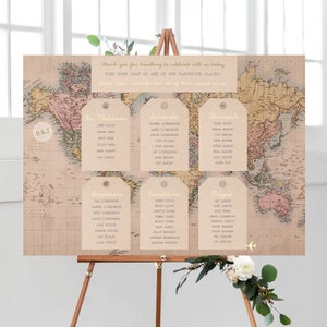 Vintage Reisekarte Tischplan | Hochzeit unter dem Thema Thema, Hochzeit im Ausland, Vintage Landkarte, Tischplan, Sitzplan