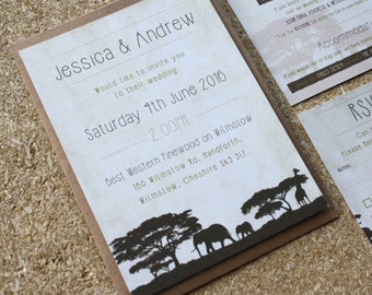 Safari Animal Wedding Invitations with Envelopes | Safari Animal Themed Wedding, Zoo Wedding, Wedding Invite Set, Vintage Safari Wedding