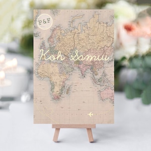Reise thema Tischnamen | Reise Themen Hochzeit, Ausland Hochzeit, Vintage Karte, Tischnamen, Tischnummern, Vintage Reise Thema Hochzeit