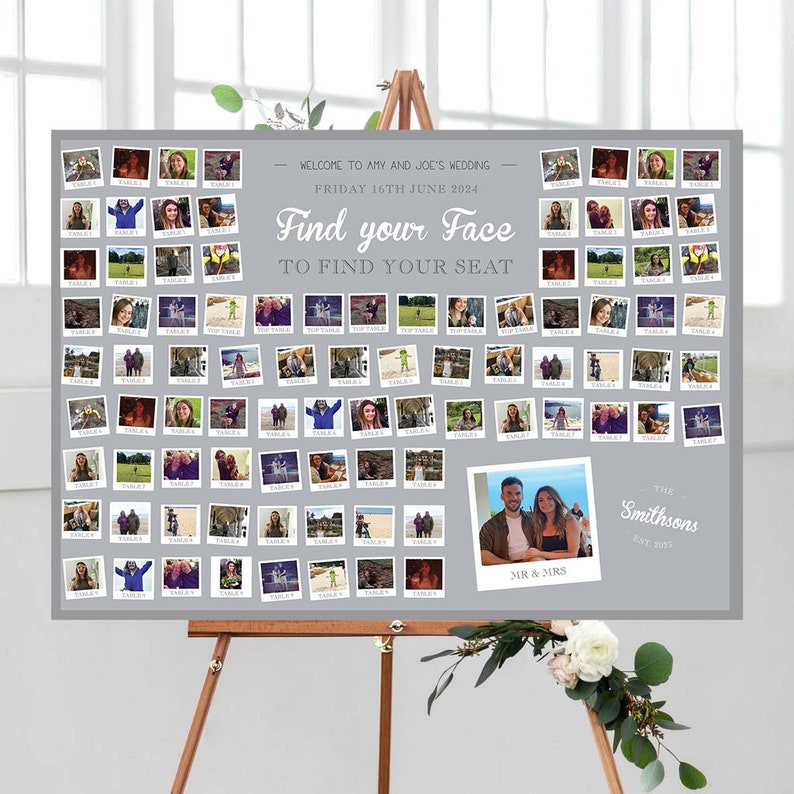 Photo Collage 'Find Your Face' Wedding Table Plan Fun Wedding Stationery, Photo Table Plan, Seating Plan, Seating Chart, Unique Table Plan image 1