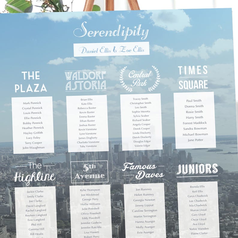 New York Table Plan Travel Themed Wedding, New York Wedding, Abroad Wedding, Table Plan, Seating Plan, Seating Chart, Day Stationery image 6