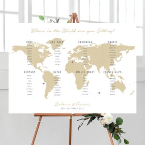 Où suis-je assis dans le monde Plan de la table | Mariage sur le thème du voyage, mariage à l'étranger, plan de table, plan de salle, plan de salle, carte vintage