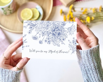 Will you be my Maid of Honour? Blue floral Card | Maid of Honour Proposal Card, Bridal Cards, Maid of Honour Invite, Maid of Honour Gift