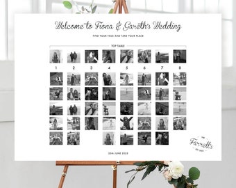 Black and White Photo 'Find Your Face' Wedding Table Plan | Fun Wedding Stationery, Photo Table Plan, Seating Plan, Unique Table Plan