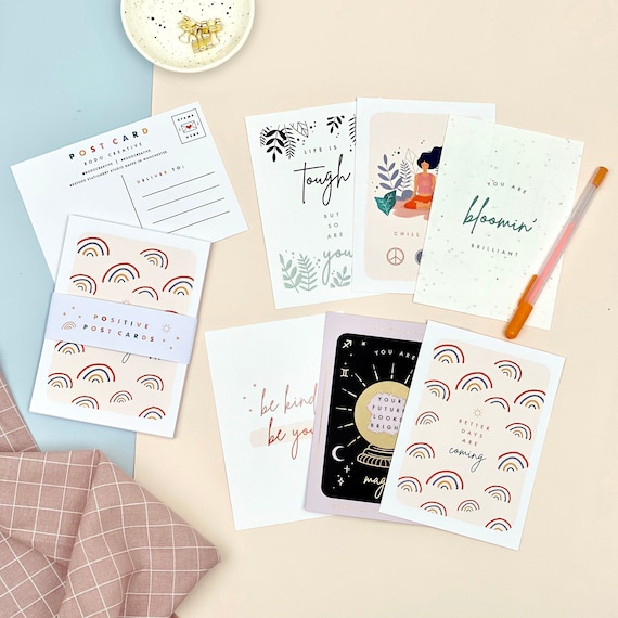 Rainbow Postcards and Envelopes Pack of 4 Miss you cards. Cute pack of postcards