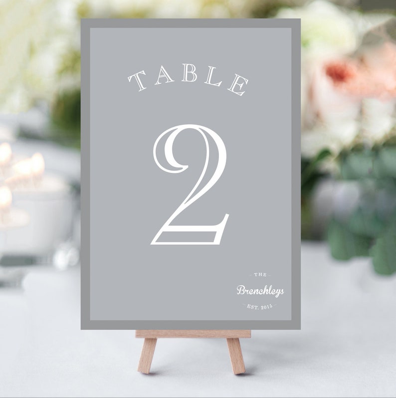 Table Numbers for your wedding tables. A stand out number with your own personalised wedding logo featuring your names and wedding year.