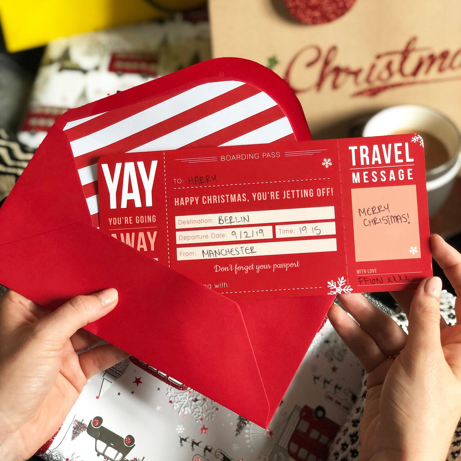 Christmas Boarding Pass With Map Envelope Liner Scratch Etsy