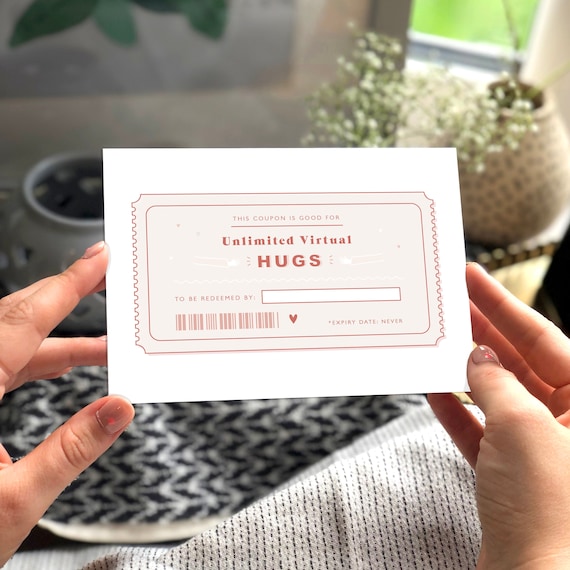Virtual Hug Coupon Card Hug Card Coupon Card Virtual Hug Etsy