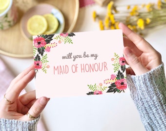 Will you be my Maid of Honour pink floral Card | Maid of Honour Proposal Card, Bridal Cards, Maid of Honour Gift, Floral Wedding