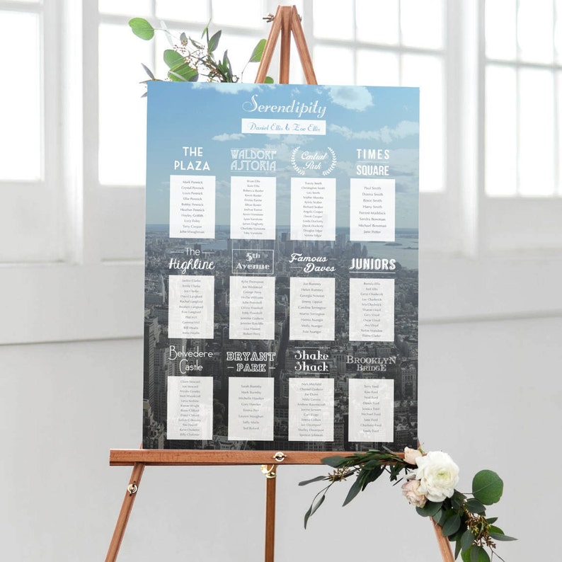 New York Table Plan Travel Themed Wedding, New York Wedding, Abroad Wedding, Table Plan, Seating Plan, Seating Chart, Day Stationery image 1