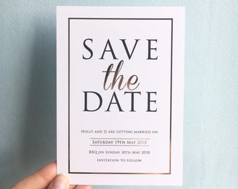 Modern Gold Save The Dates | Gold Foil Wedding Invite Set, Modern Wedding, Modern Couple, White and Gold Wedding, Minimal Wedding