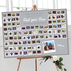 Photo Collage 'Find Your Face' Wedding Table Plan Fun Wedding Stationery, Photo Table Plan, Seating Plan, Seating Chart, Unique Table Plan image 2