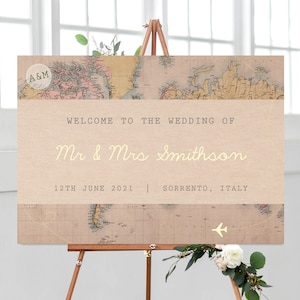 Mappa di viaggio vintage Cartello di benvenuto per matrimonio / Matrimonio a tema viaggio, Matrimonio all'estero, Mappa vintage, Cartello di benvenuto, Matrimonio a tema viaggio vintage