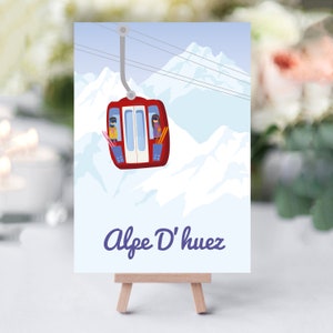 Ski-Themen Tischnamen | Ski Hochzeit, Tischnamen, Tischnummern, Paare, die Ski fahren lieben, illustriertes Paar, Skihochzeiten