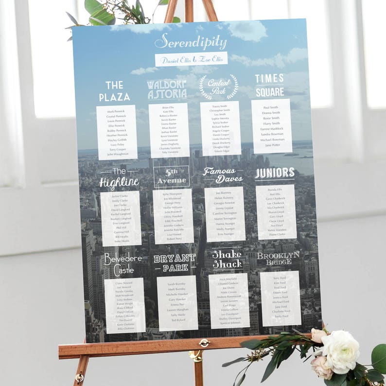 New York Table Plan Travel Themed Wedding, New York Wedding, Abroad Wedding, Table Plan, Seating Plan, Seating Chart, Day Stationery image 4