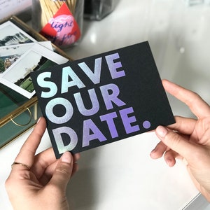 Rainbow Holographic Foil Save the Dates | Rainbow Foil Save the Date, Modern Wedding, Minimal Wedding, Pride Wedding, Rainbow Wedding
