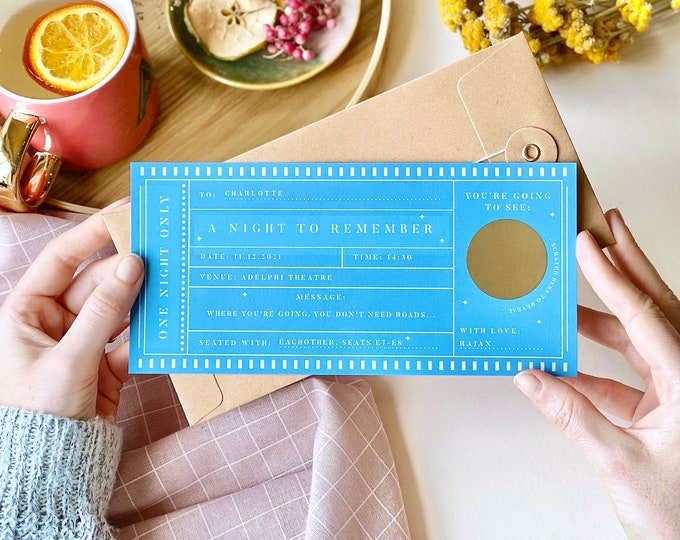 Theatre Scratch Off Ticket | Surprise theatre ticket scratch card, Personalised Gift, Theatre ticket scratch card, Surprise theatre gift