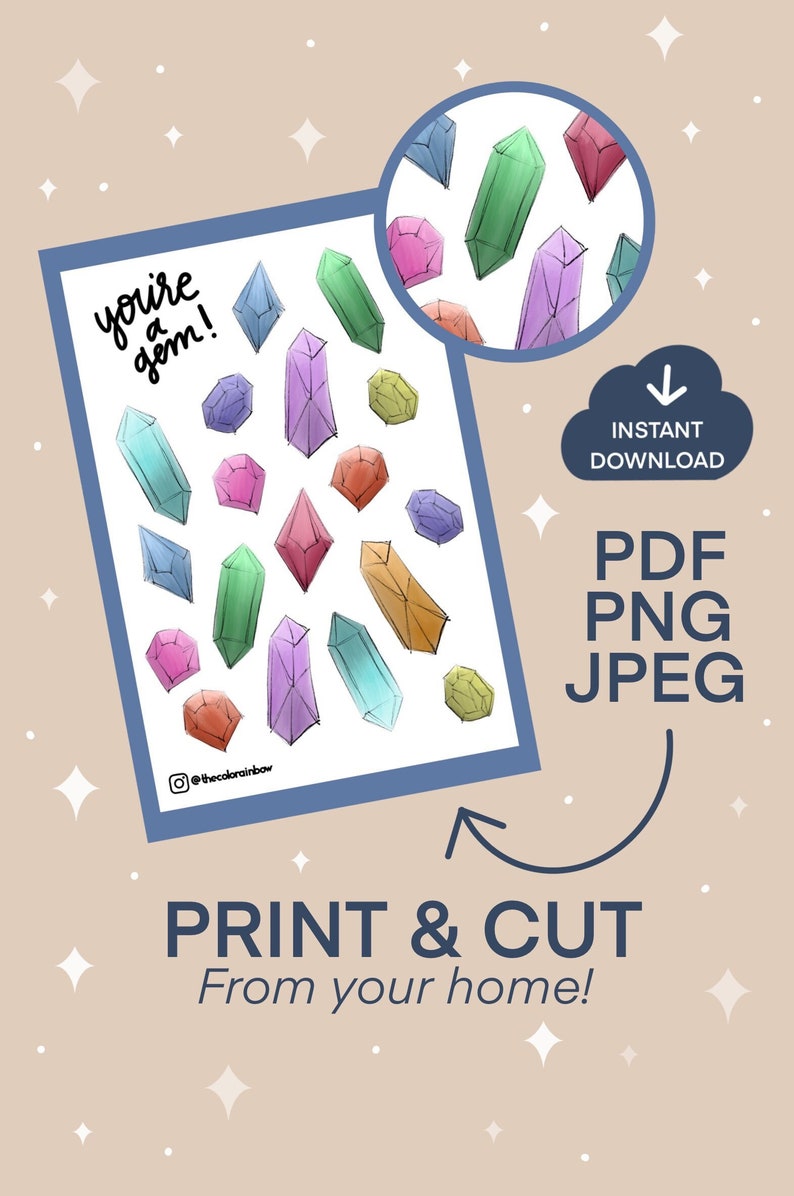 Printable You're a Gem Digital Download Stickers image 2