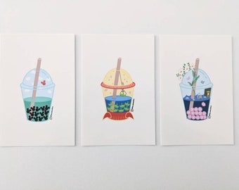 Magical Boba Series #1 (3 pack) | 4x6 Print- Hand Drawn Illustration Print on Glossy Paper