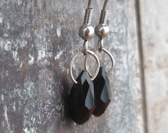 Black crystal drop earrings, minimalist jewelry, stainless steel dangle earrings, made in Italy, 50% off shipping