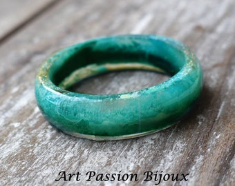 Anello in resina verde acqua, placa de petri arte astratta effetto marmo, gioiello unico ecologico, -30% spedizione