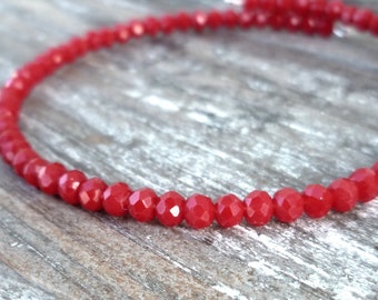 Pulsera minimalista de cristal rojo, joyería delicada, brazalete abierto fino ajustable, acero, hecho en Italia, -50% costo de envío