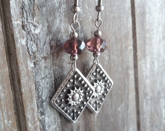 Rhombus earrings, ethnic boho crystal earrings, made in Italy, -50% shipping