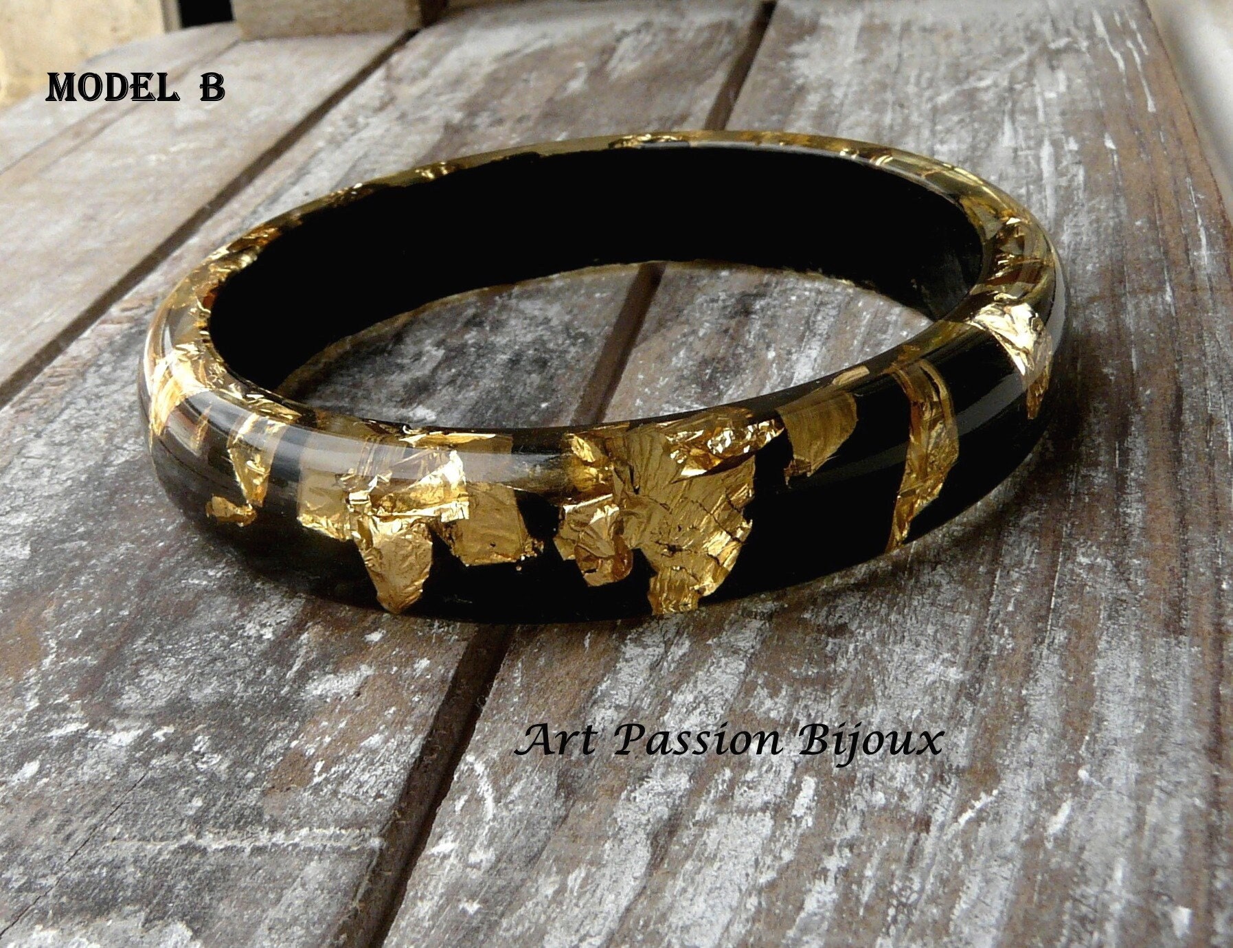 Clear Ecoresin Bangle Style Bracelet with Gold Tone Metallic Foil