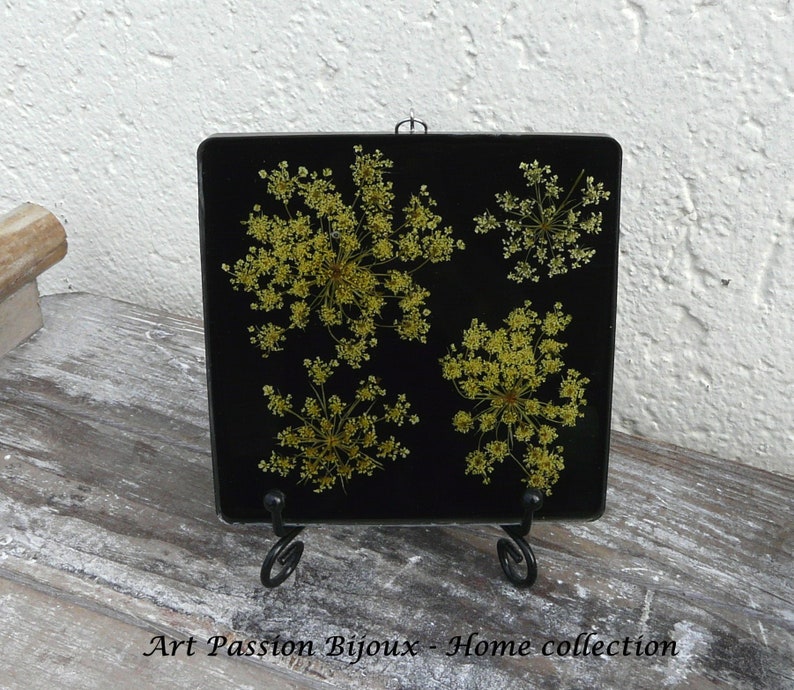 Pressed flowers in eco friendly resin, floral home decor, boho botanical wall decor, queen Annes's lace, FREE shipping image 2