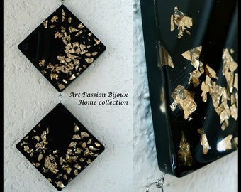 Epoxy resin home decor, gold tone metal leaf wall hanging, eco friendly resin home decoration, wall art, FREE shipping