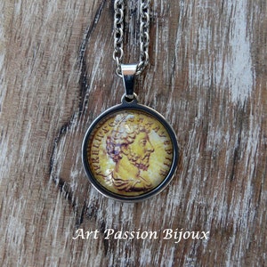 Roman coin image necklace, Marcus Aurelius Rome Empire, history teacher gift, philosophy graduate pendant, glass cabochon, 30% off shipping image 2