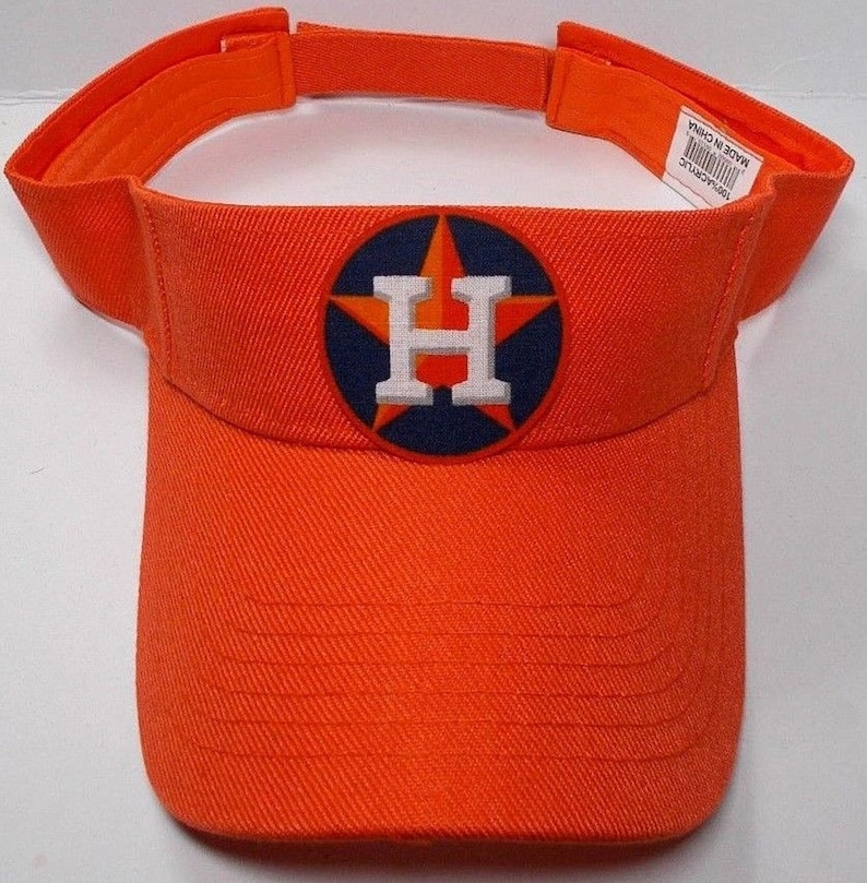 Houston Astros Heat Applied Applique on an Orange team color Visor hat cap Adjustable strap Fits everyone!