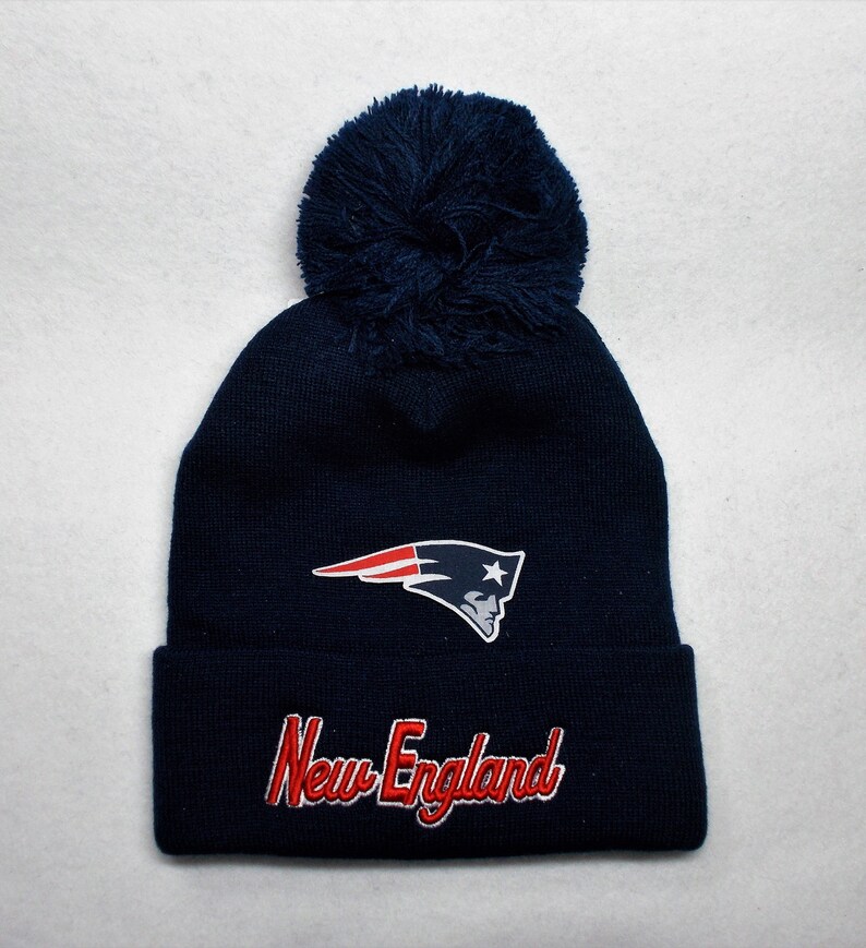 Logo Heat Applied above embroidery Good quality 1 size! Team Colors on Direct 3D Embroidered Knit Cuffed Pom Beanie hat cap New England