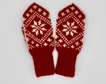 Child's 2-3 year Red Scandinavian Snowflake mittens