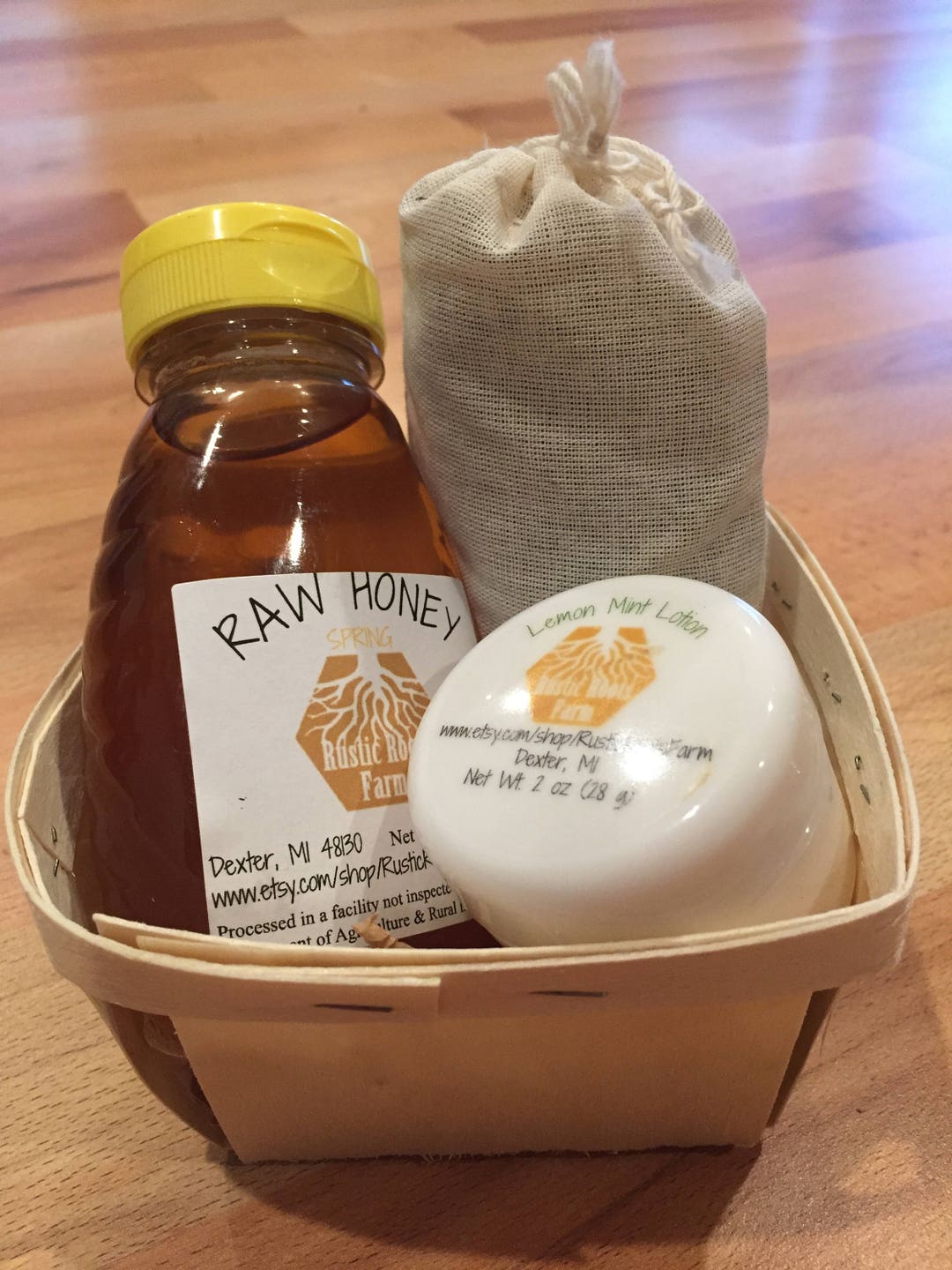 Rustic Roots Farm Gift Basket: Raw Honey, Lavender, Beeswax Cream - Etsy
