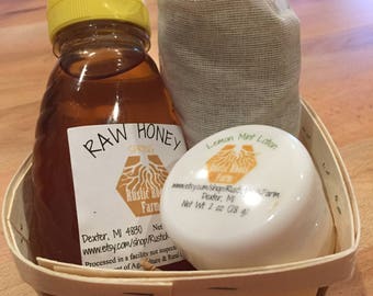 Rustic Roots Farm Gift Basket: Raw Honey, Lavender, Beeswax Cream