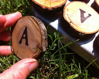 Alphabet magnets: Forest cut wood slice magnets 26 letter set