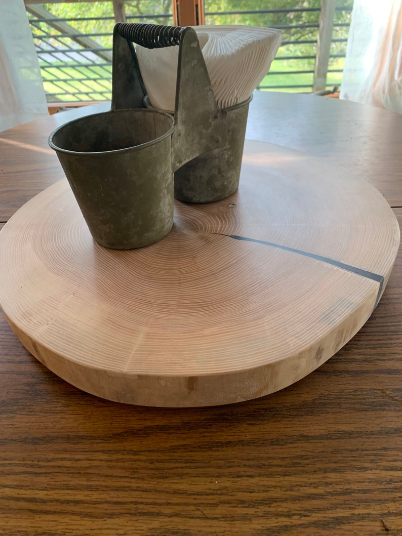 Extra Large light wood rustic lazy susan with resin Etsy