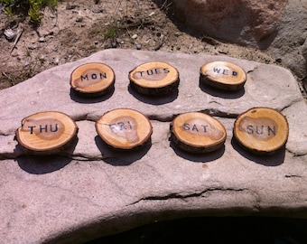 Days of the Week magnets: Forest cut wood slice magnets 7 piece set
