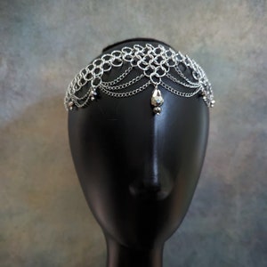 Chainmaille Headpiece Silver Aluminum with Charcoal Beads