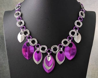 Scalemaille Aluminum Mobius Weave Necklace & Earring Set - Fuchsia