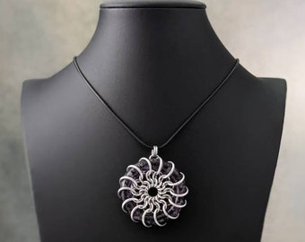 Dark Purple Glass Chainmaille Pendant with Cord