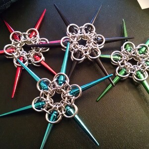 Spike Star Ornament in Aluminum Chainmaille with Acrylic Spikes