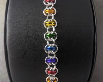 Barrel Weave Rainbow Chainmaille Bracelet