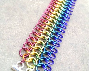 Rainbow Cuff Aluminum Chainmaille Bracelet