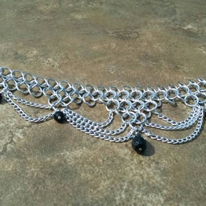 Chainmaille Headpiece Silver Aluminum with Black Beads