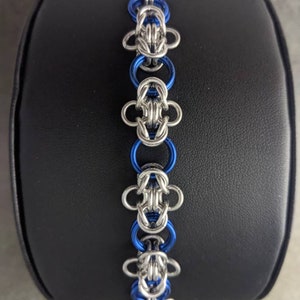 Crowned Byzantine Weave Blue Chainmaille Bracelet