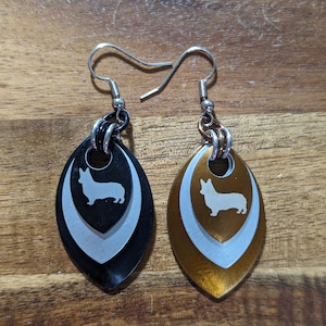 Dragon Scale Corgi Design Chainmaille Earrings