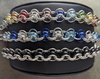 Bicycle Chain Glass and Aluminum Weave Chainmaille Bracelet