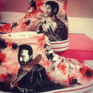 Custom Painted NEGAN LUCILLE Daryl Rick The Walking Dead Converse-Like High Tops! Any Image you wish!